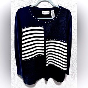 Alfred Dunner navy cotton sweater with bling